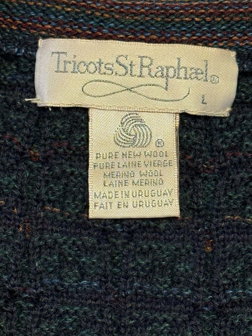 Vintage Tricots St. Raphael Men's Large V-Neck Merino Wool Sweater - Picture 5 of 6